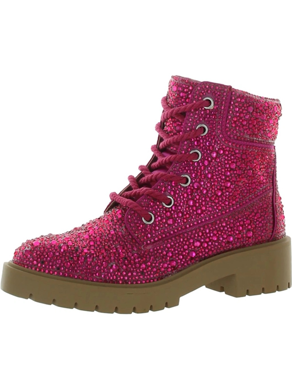 Betsey Johnson Hot Pink Rhinestone Lace-Up Combat Boots